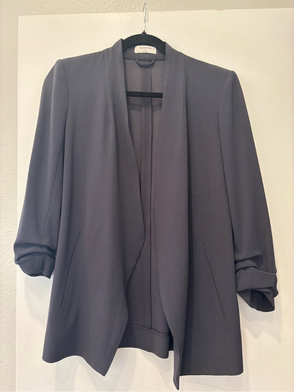 NWOT Aritzia Babaton Sz 2 Slate Gray Open-Front Women's Blazer Jacket ruched